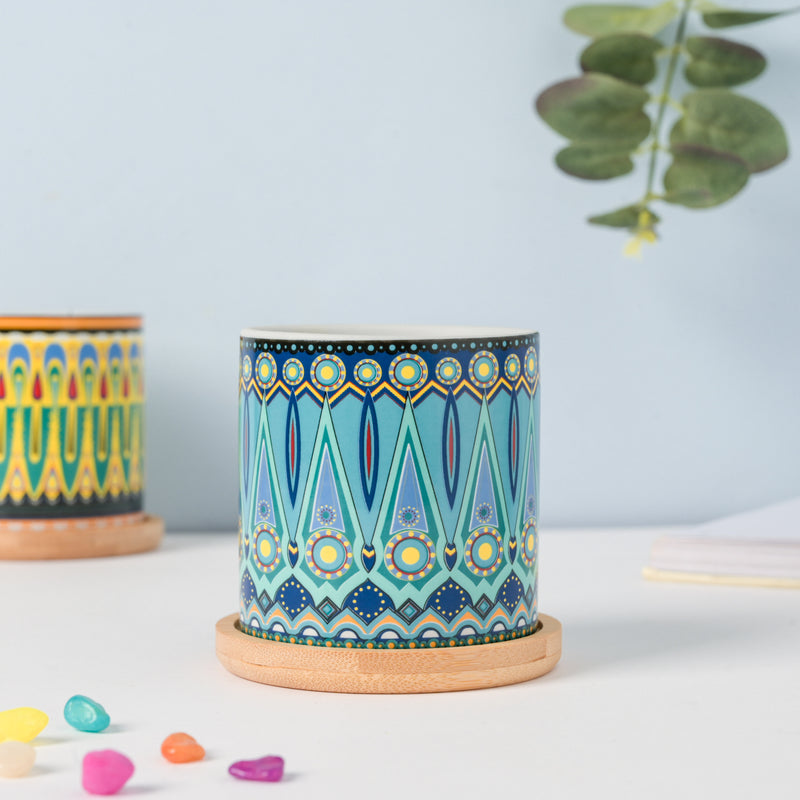 Beaming Blue Planter With Coaster - Indoor planters and flower pots | Home decor items