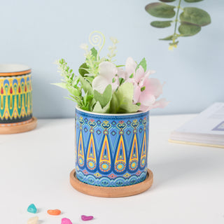 Beaming Blue Traditional Planter With Coaster