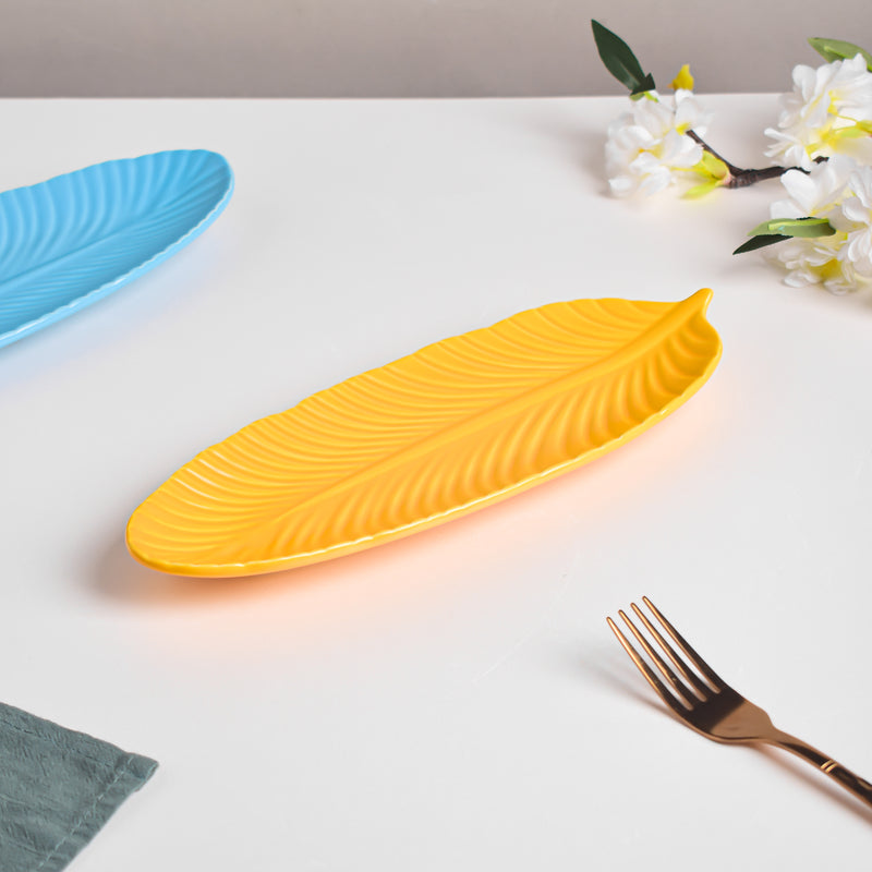 Sunny Side Up Leaf Platter - Ceramic platter, serving platter, fruit platter | Plates for dining table & home decor