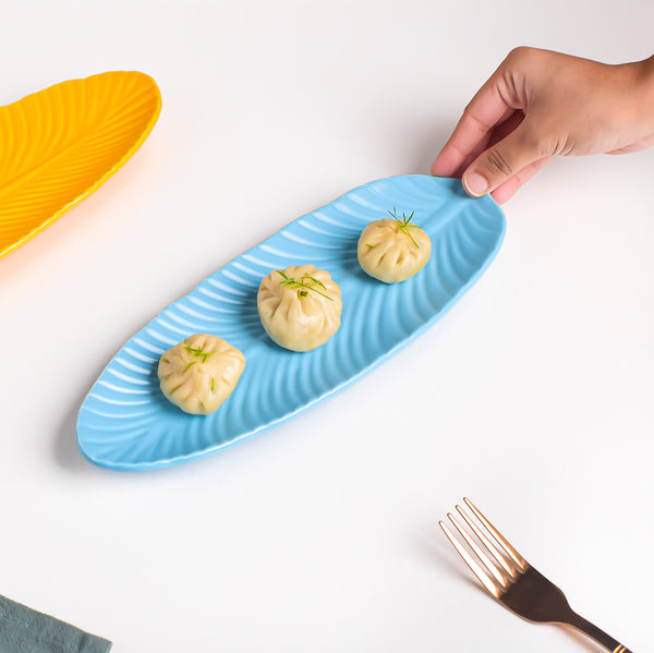 Blue Muffin Leaf Platter - Ceramic platter, serving platter, fruit platter | Plates for dining table & home decor