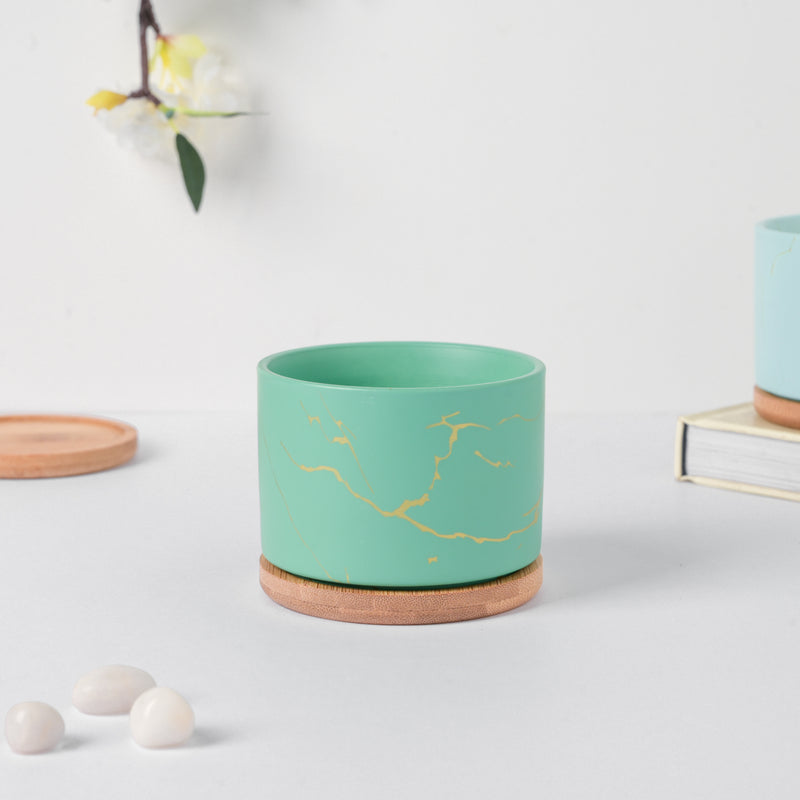 Maple Green Ceramic Planter With Coaster - Plant pot and plant stands | Room decor items
