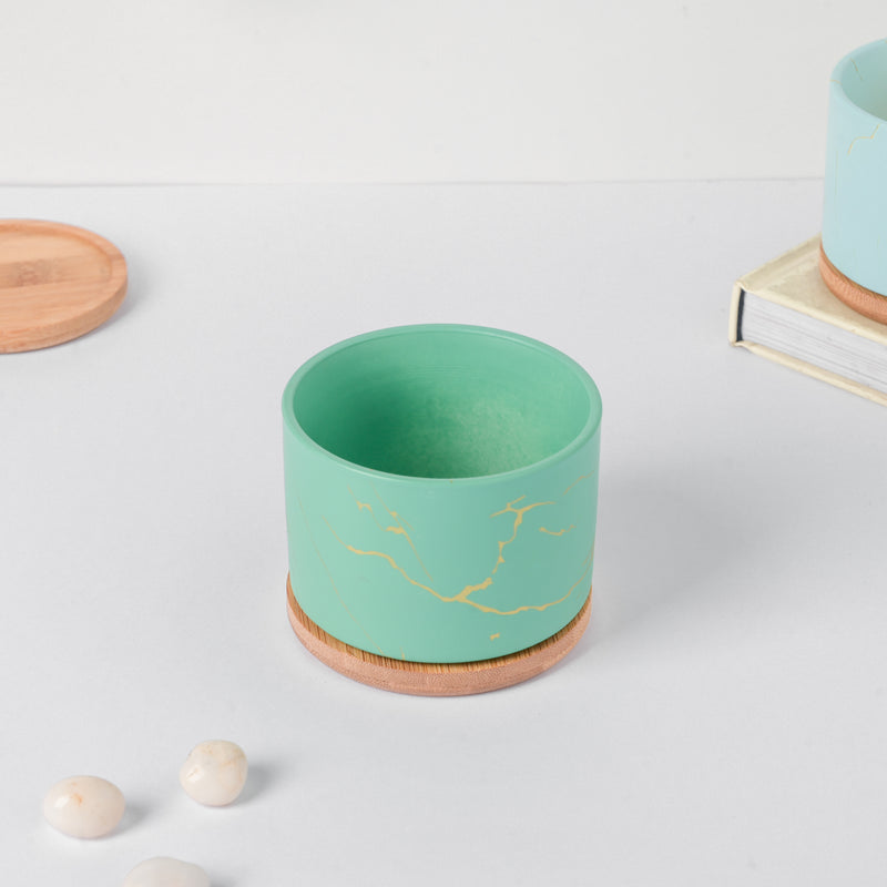 Maple Green Ceramic Planter With Coaster - Plant pot and plant stands | Room decor items