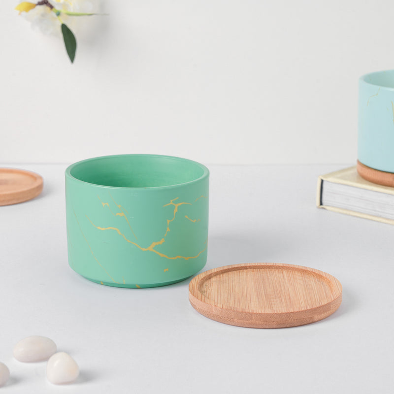 Maple Green Ceramic Planter With Coaster - Plant pot and plant stands | Room decor items