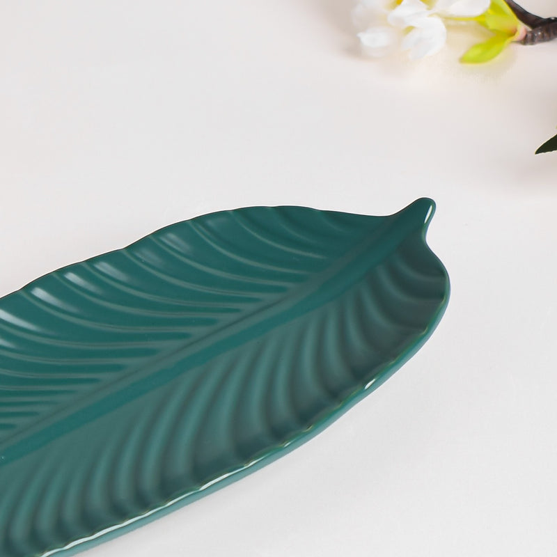 Teal Tantrum Leaf Platter - Ceramic platter, serving platter, fruit platter | Plates for dining table & home decor