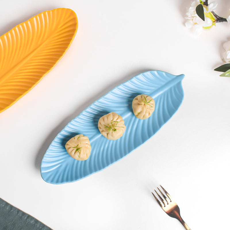 Blue Muffin Leaf Platter - Ceramic platter, serving platter, fruit platter | Plates for dining table & home decor