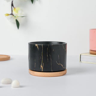 Elegant Black Ceramic Planter With Coaster