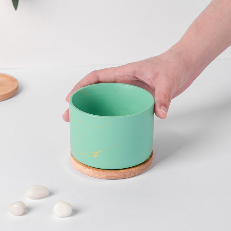 Maple Green Ceramic Planter With Coaster - Plant pot and plant stands | Room decor items