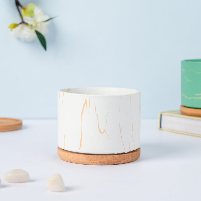 Pure White Ceramic Planter With Coaster - Indoor planters and flower pots | Home decor items