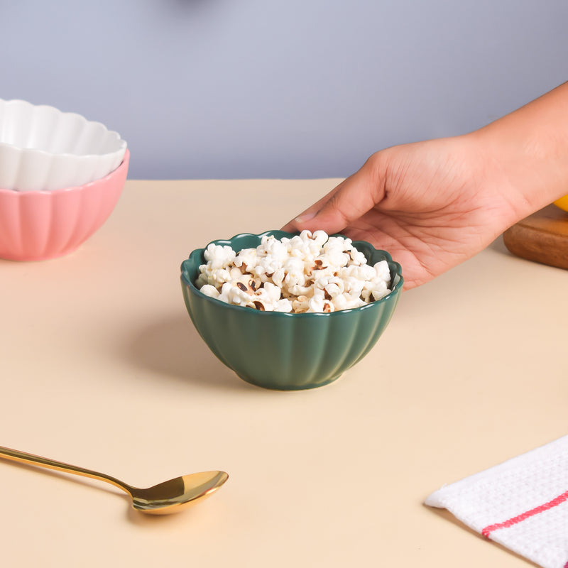 Teal Tantrum Scallop Soup Bowl 250 ml - Bowl,ceramic bowl, snack bowls, curry bowl, popcorn bowls | Bowls for dining table & home decor