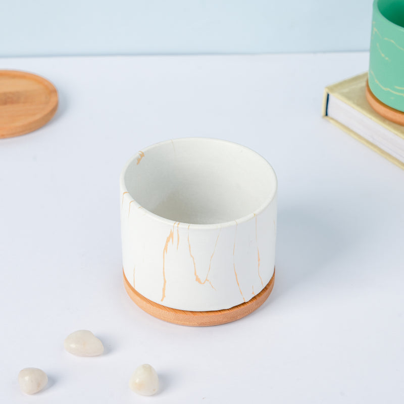 Pure White Ceramic Planter With Coaster - Indoor planters and flower pots | Home decor items