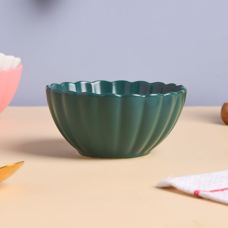 Teal Tantrum Scallop Soup Bowl 250 ml - Bowl,ceramic bowl, snack bowls, curry bowl, popcorn bowls | Bowls for dining table & home decor