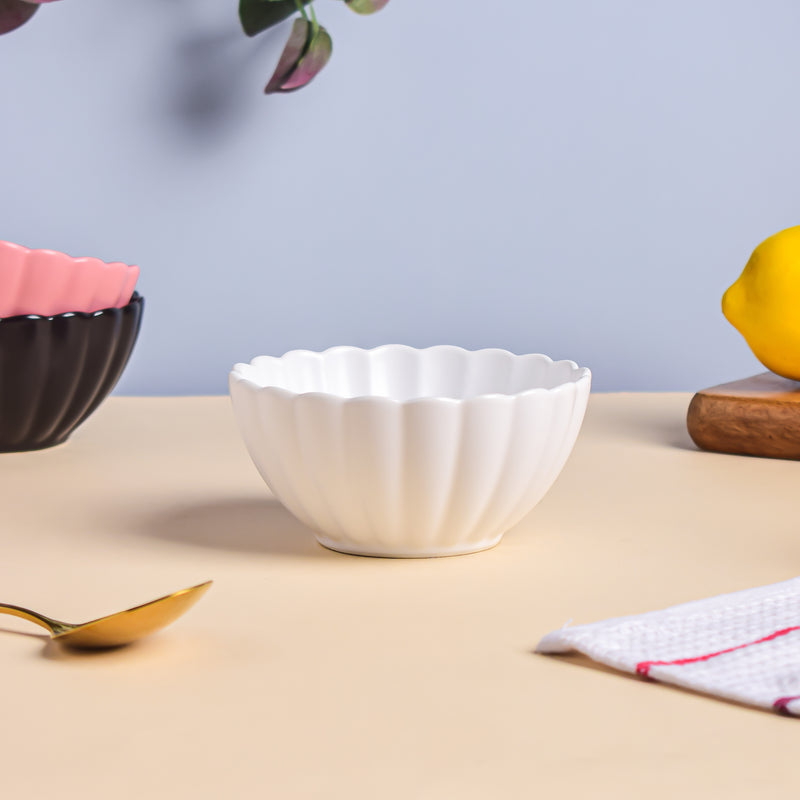 Snow White Scallop Snack Bowl 250 ml - Bowl,ceramic bowl, snack bowls, curry bowl, popcorn bowls | Bowls for dining table & home decor