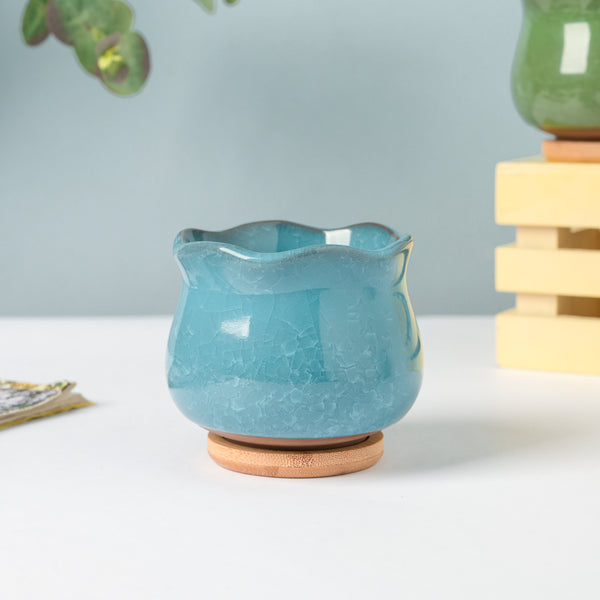 Botanica Blue Ceramic Planter With Coaster