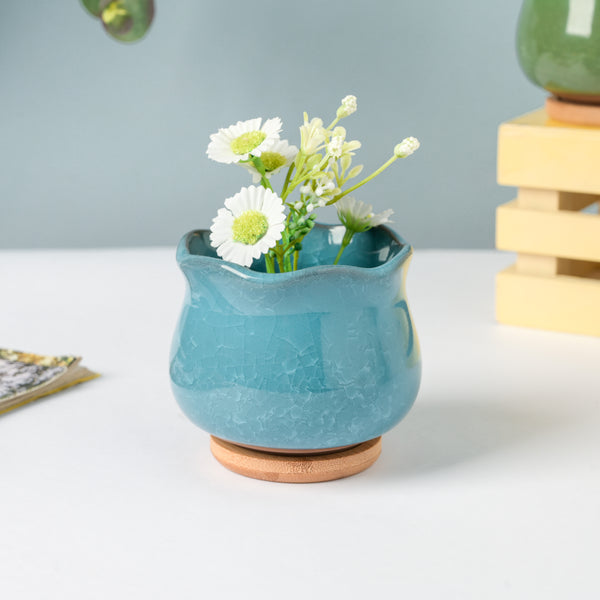 Botanica Blue Ceramic Planter With Coaster