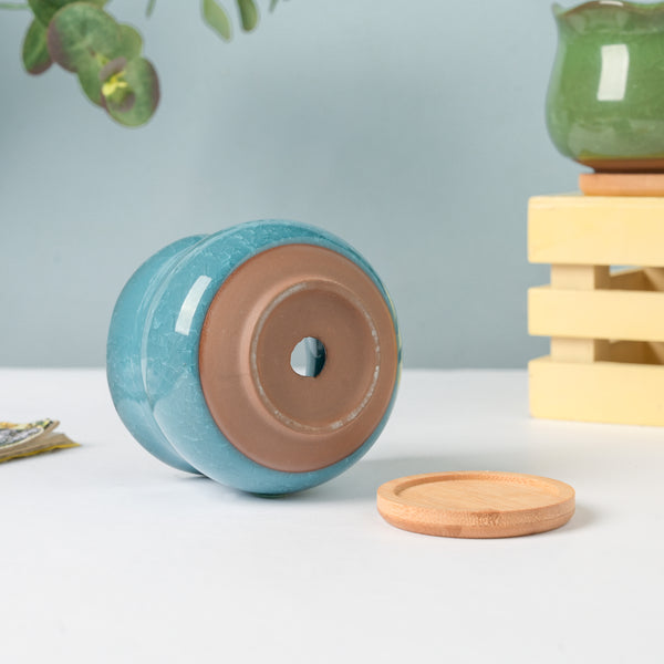 Botanica Blue Ceramic Planter With Coaster