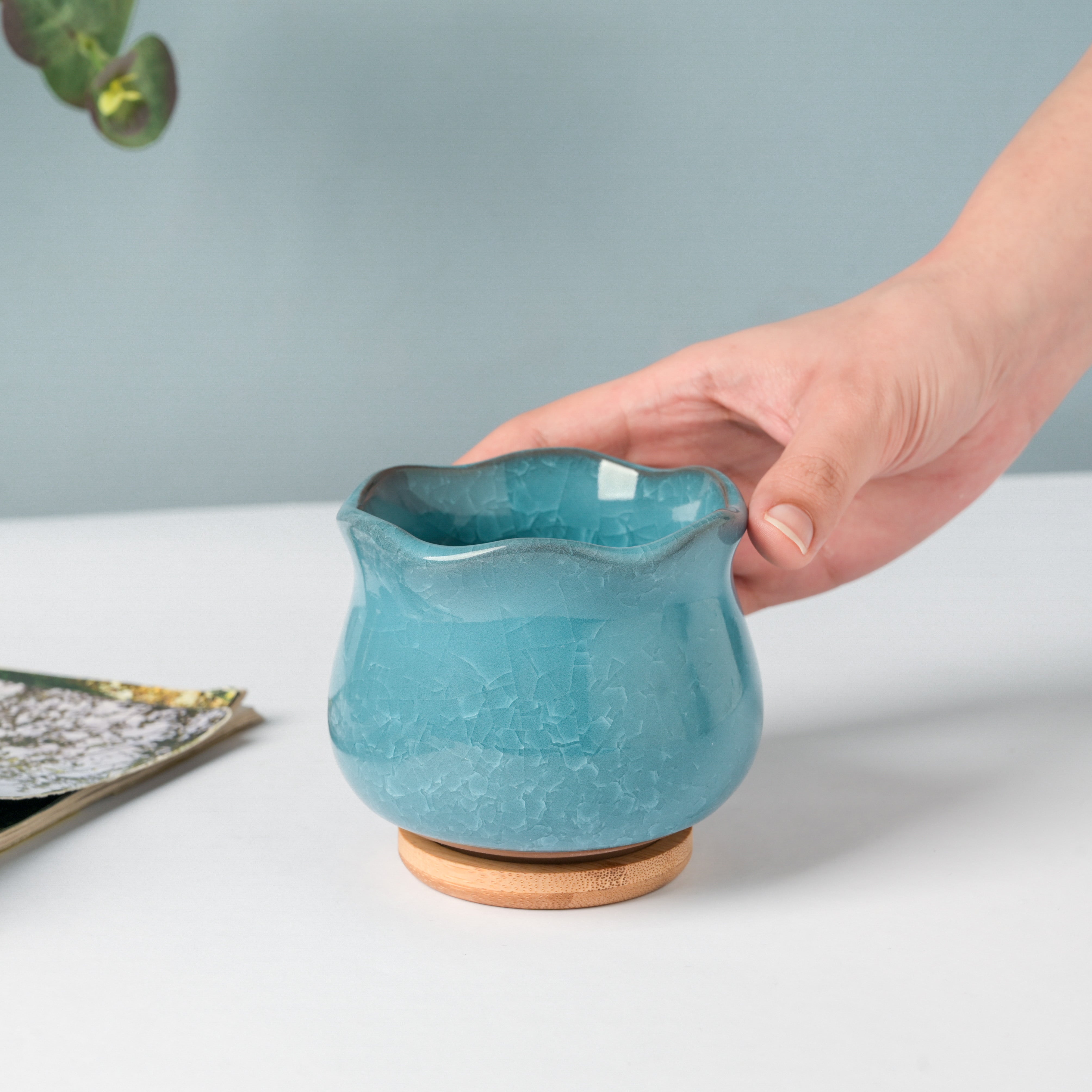 Ceramic Pitcher with Lid 200ml, turquoise-purple glaze