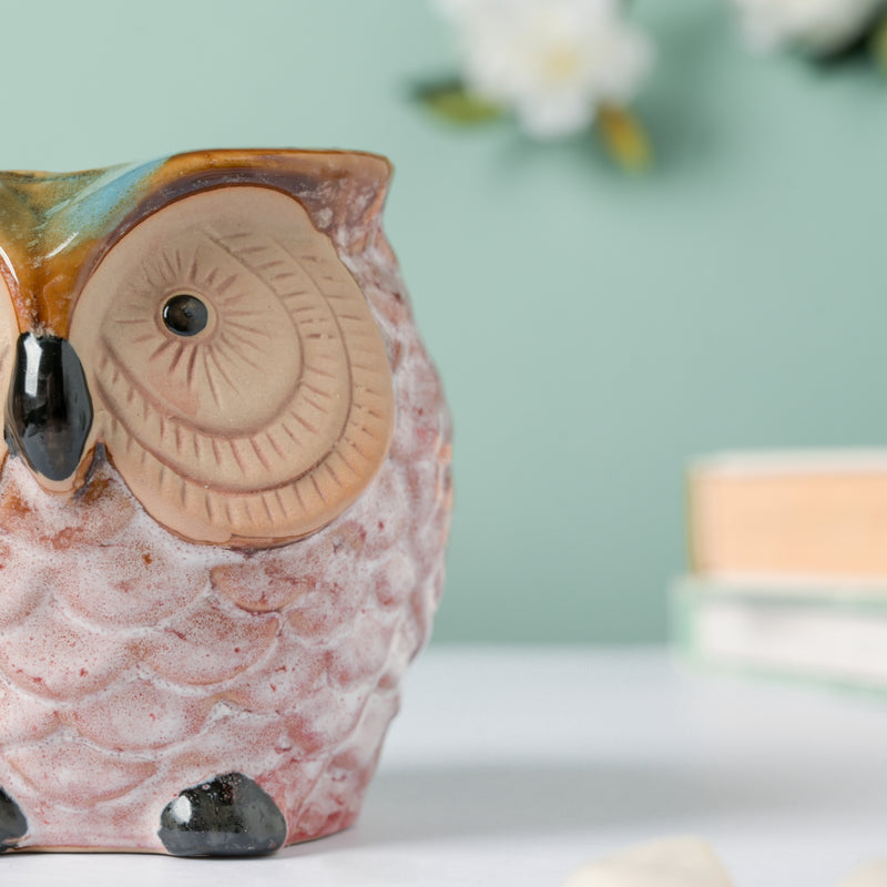 Colossal White Ceramic Owl Planter With Wooden Coaster - Indoor planters and flower pots | Home decor items
