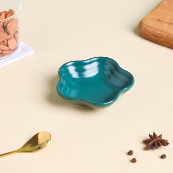 Teal Tantrum Floral Dip Bowl - Bowl, ceramic bowl, dip bowls, chutney bowl, dip bowls ceramic | Bowls for dining table & home decor 