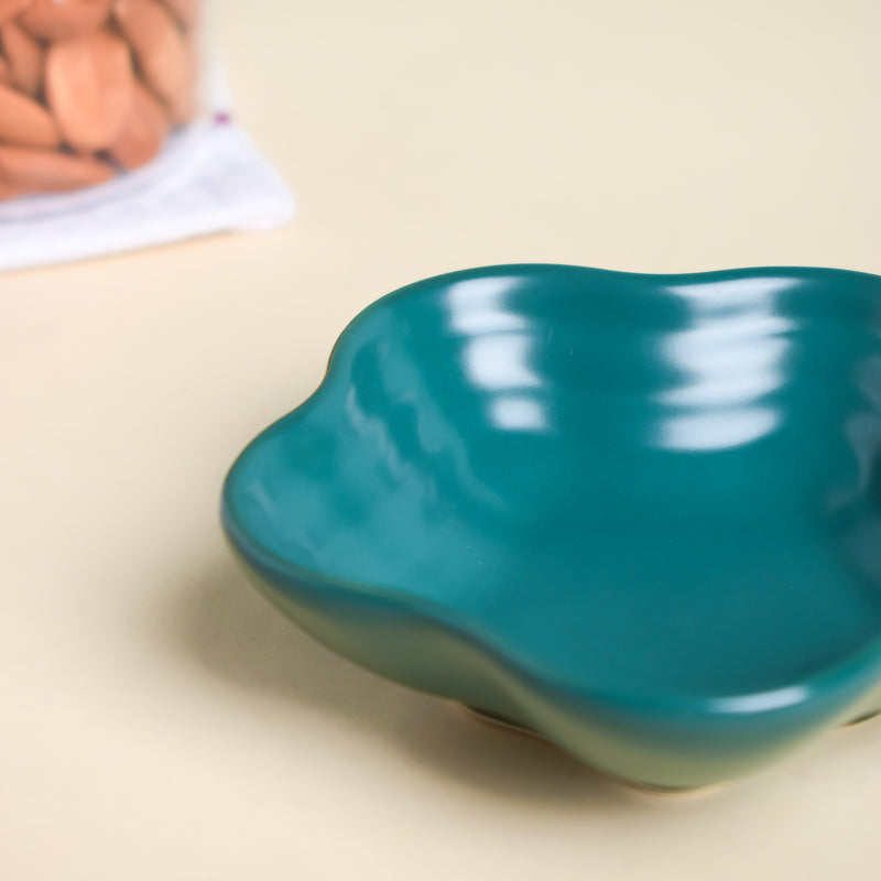 Teal Tantrum Floral Dip Bowl - Bowl, ceramic bowl, dip bowls, chutney bowl, dip bowls ceramic | Bowls for dining table & home decor 