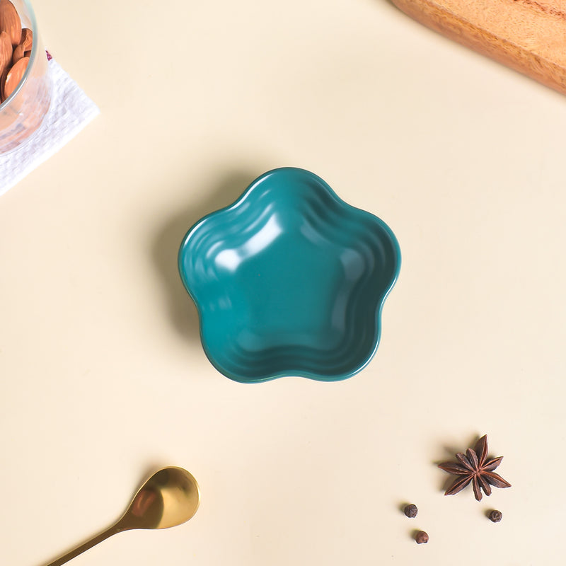 Teal Tantrum Floral Dip Bowl - Bowl, ceramic bowl, dip bowls, chutney bowl, dip bowls ceramic | Bowls for dining table & home decor 