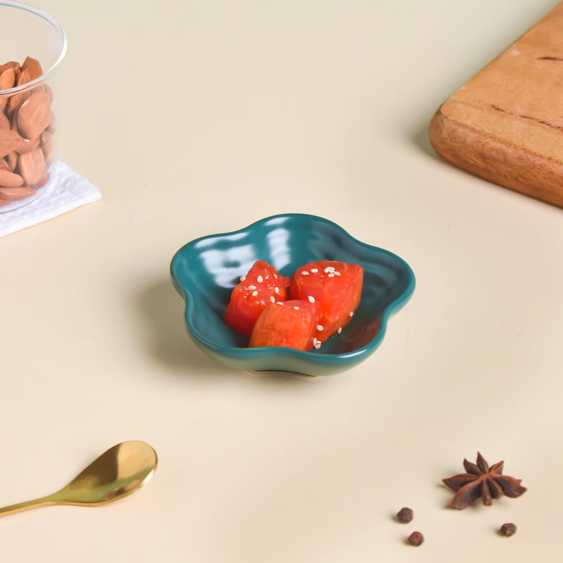 Teal Tantrum Floral Dip Bowl - Bowl, ceramic bowl, dip bowls, chutney bowl, dip bowls ceramic | Bowls for dining table & home decor 