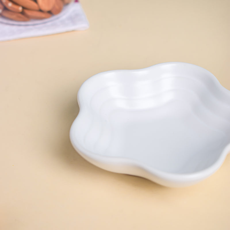 Snow White Floral Dip Bowl - Bowl, ceramic bowl, dip bowls, chutney bowl, dip bowls ceramic | Bowls for dining table & home decor 