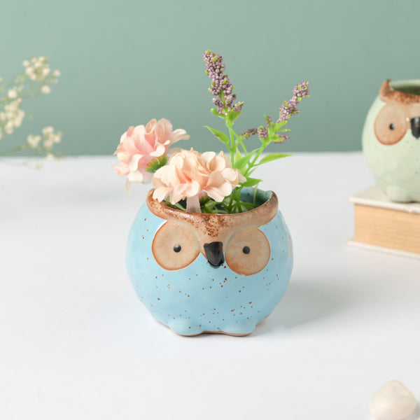 Blue Hoot Owl Ceramic Planter - Indoor planters and flower pots | Home decor items