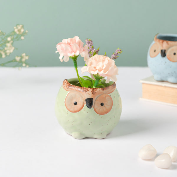 Green Hoot Owl Ceramic Planter - Indoor planters and flower pots | Home decor items