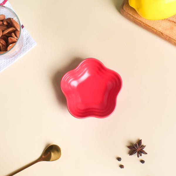 Ruby Red Floral Dip Bowl - Bowl, ceramic bowl, dip bowls, chutney bowl, dip bowls ceramic | Bowls for dining table & home decor 