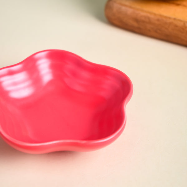Ruby Red Floral Dip Bowl - Bowl, ceramic bowl, dip bowls, chutney bowl, dip bowls ceramic | Bowls for dining table & home decor 