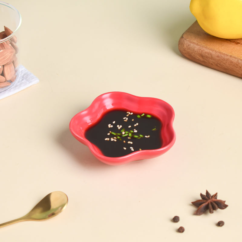 Ruby Red Floral Dip Bowl - Bowl, ceramic bowl, dip bowls, chutney bowl, dip bowls ceramic | Bowls for dining table & home decor 