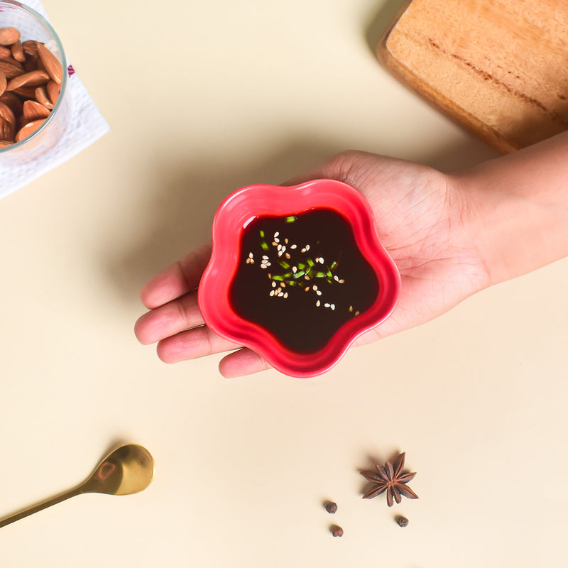 Ruby Red Floral Dip Bowl - Bowl, ceramic bowl, dip bowls, chutney bowl, dip bowls ceramic | Bowls for dining table & home decor 