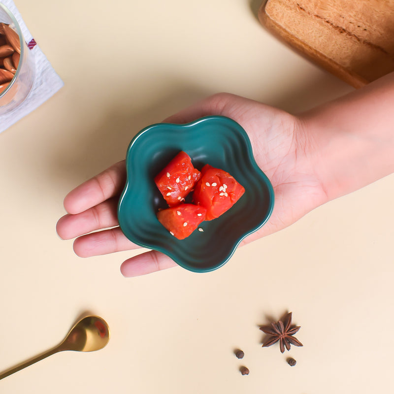 Teal Tantrum Floral Dip Bowl - Bowl, ceramic bowl, dip bowls, chutney bowl, dip bowls ceramic | Bowls for dining table & home decor 