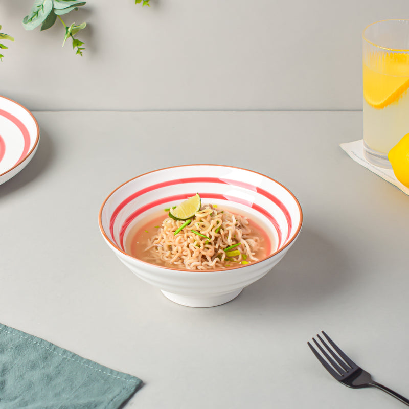 Red Illusion Ramen Bowl 550 ml - Soup bowl, ceramic bowl, ramen bowl, serving bowls, salad bowls, noodle bowl | Bowls for dining table & home decor