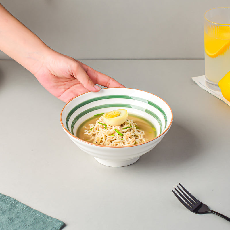 Green Illusion Ramen Bowl 550 ml - Soup bowl, ceramic bowl, ramen bowl, serving bowls, salad bowls, noodle bowl | Bowls for dining table & home decor