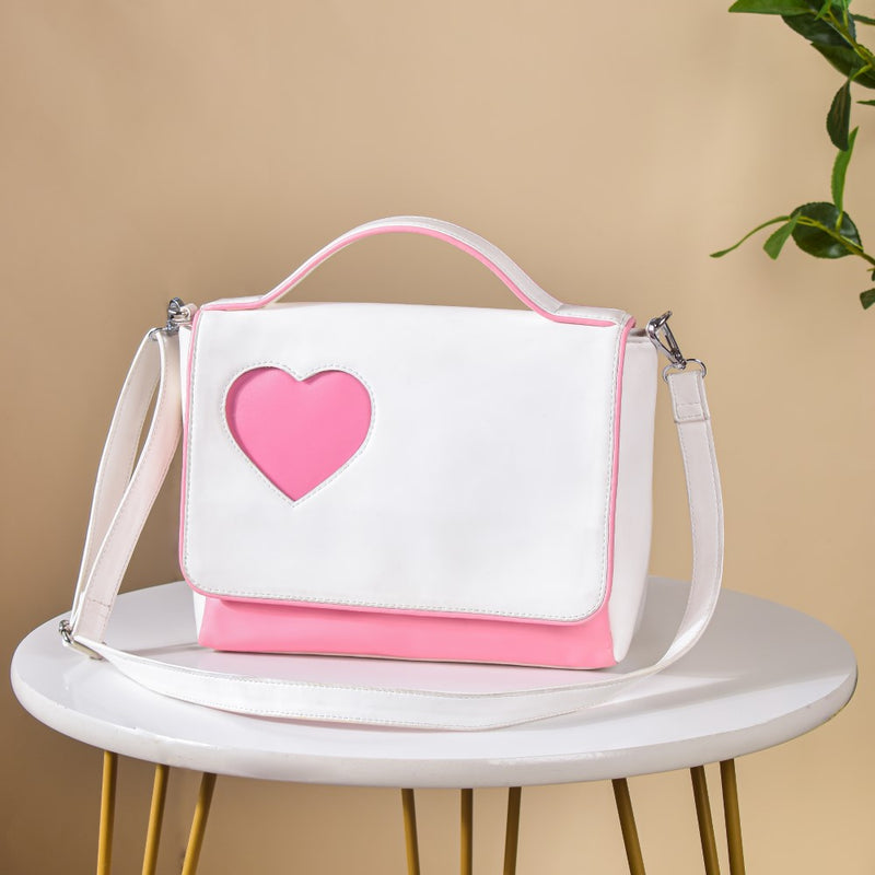 Heart Sling Bag White And Pink
