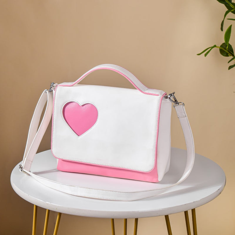 Heart Sling Bag White And Pink