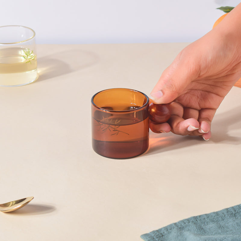 Glass Mug Amber With Knob Handle Small- Tea cup, coffee cup, cup for tea | Cups and Mugs for Office Table & Home Decoration
