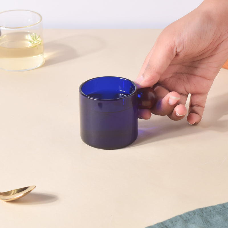 Glass Mug Blue With Knob Handle Small- Tea cup, coffee cup, cup for tea | Cups and Mugs for Office Table & Home Decoration