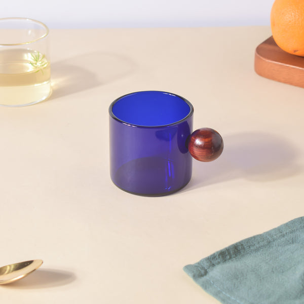 Glass Mug Blue With Knob Handle Small