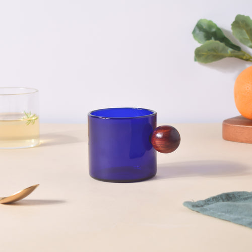 Glass Mug Blue With Knob Handle Small- Tea cup, coffee cup, cup for tea | Cups and Mugs for Office Table & Home Decoration