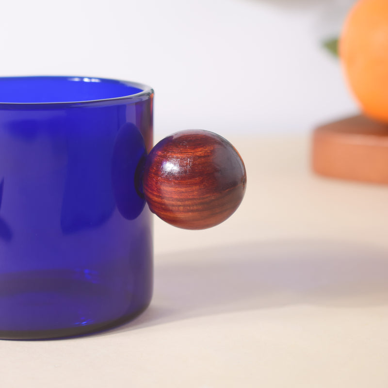 Glass Mug Blue With Knob Handle Small- Tea cup, coffee cup, cup for tea | Cups and Mugs for Office Table & Home Decoration