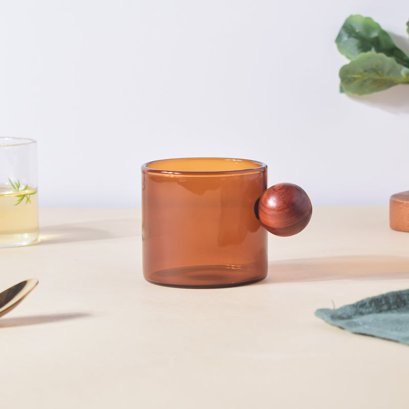 Glass Mug Amber With Knob Handle Small- Tea cup, coffee cup, cup for tea | Cups and Mugs for Office Table & Home Decoration