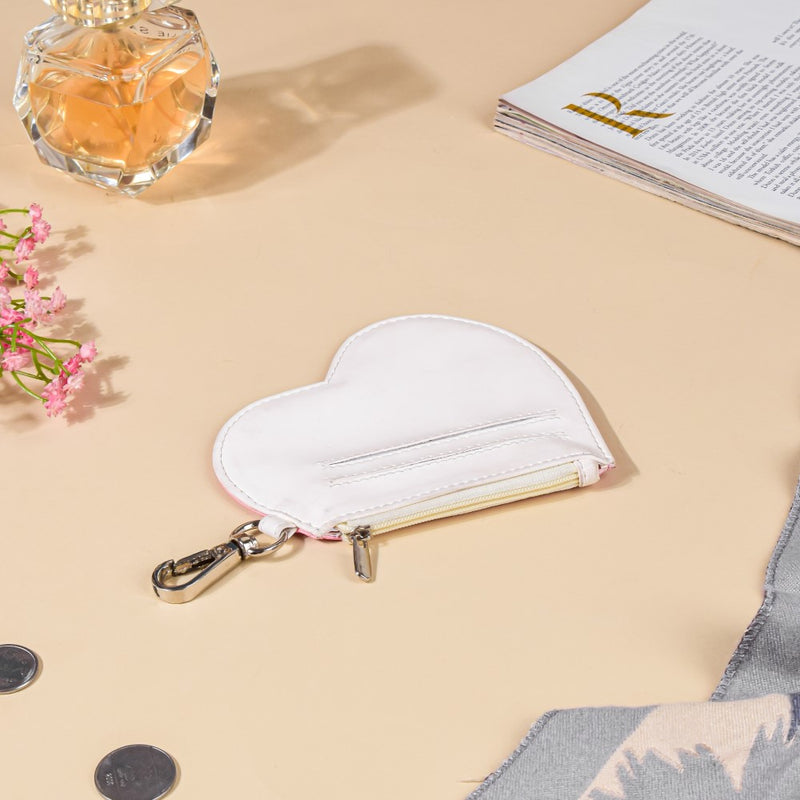 Heart Card Holder Coin Purse White And Pink