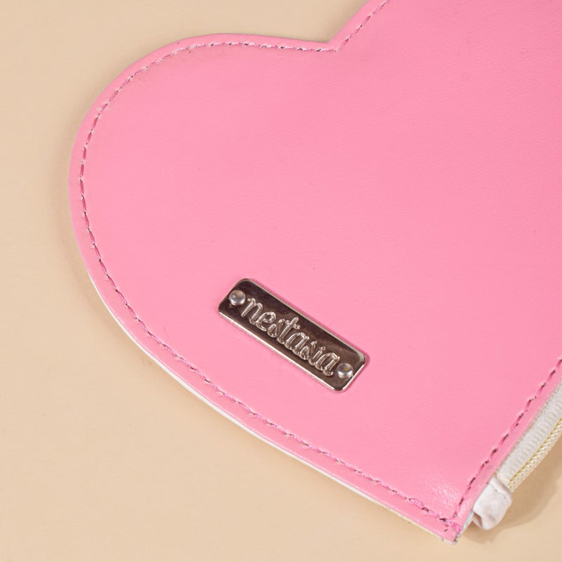 Heart Card Holder Coin Purse White And Pink