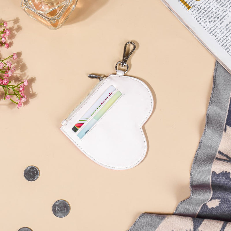 Heart Card Holder Coin Purse White And Pink