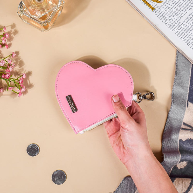 Heart Card Holder Coin Purse White And Pink