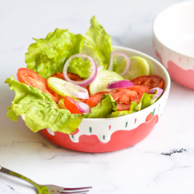 Strawberry Salad Bowls - Bowl, ceramic bowl, serving bowls, noodle bowl, salad bowls, bowl for snacks, large serving bowl | Bowls for dining table & home decor