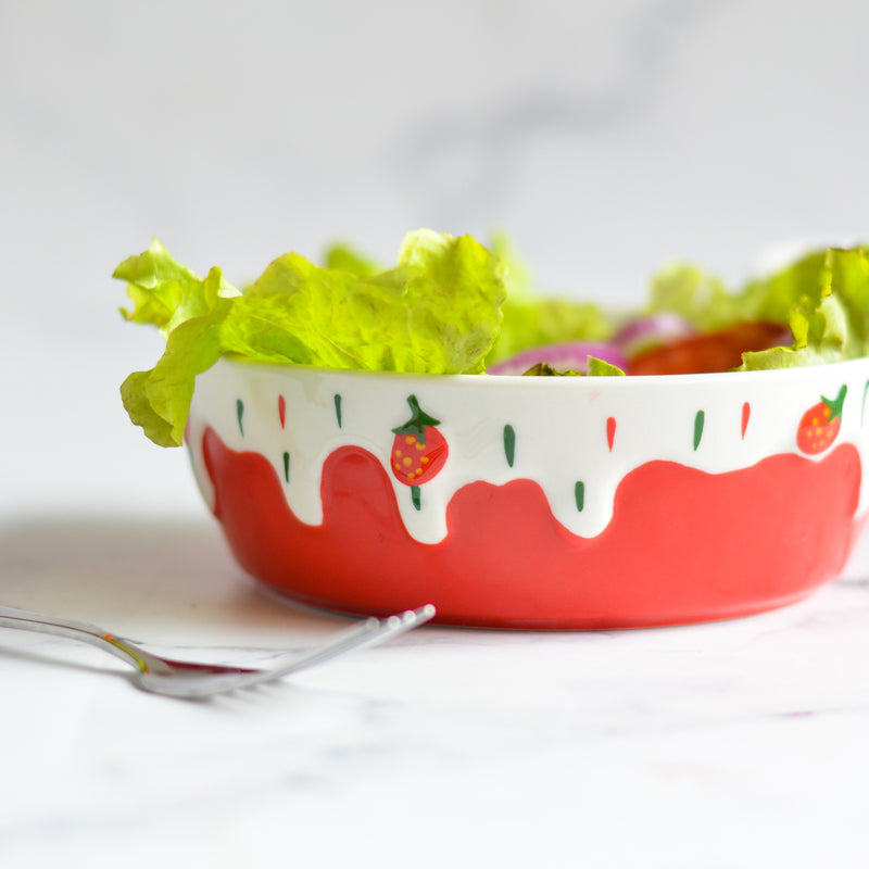 Strawberry Salad Bowls - Bowl, ceramic bowl, serving bowls, noodle bowl, salad bowls, bowl for snacks, large serving bowl | Bowls for dining table & home decor