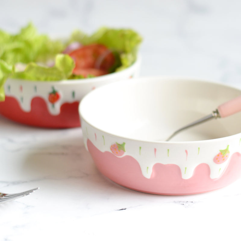 Strawberry Salad Bowls - Bowl, ceramic bowl, serving bowls, noodle bowl, salad bowls, bowl for snacks, large serving bowl | Bowls for dining table & home decor